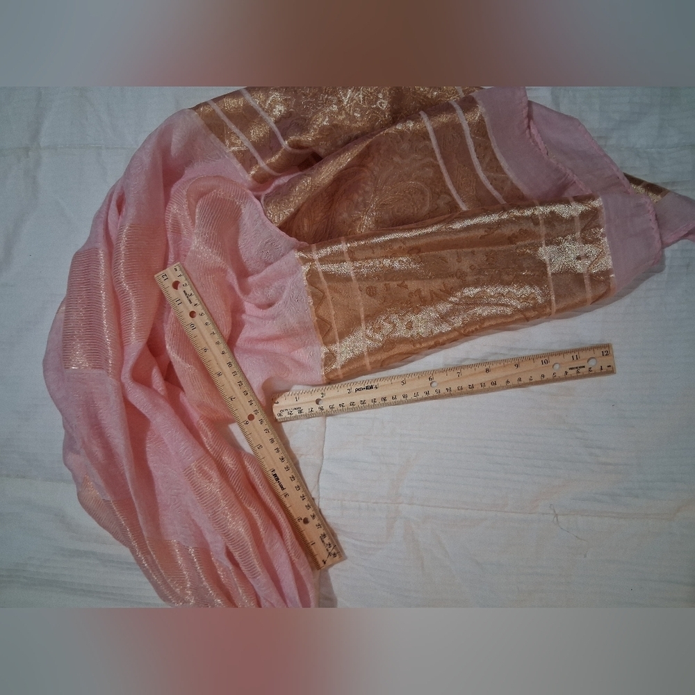 Elegant Pink and Gold Scarf 100% Silk - Picture 2 of 4